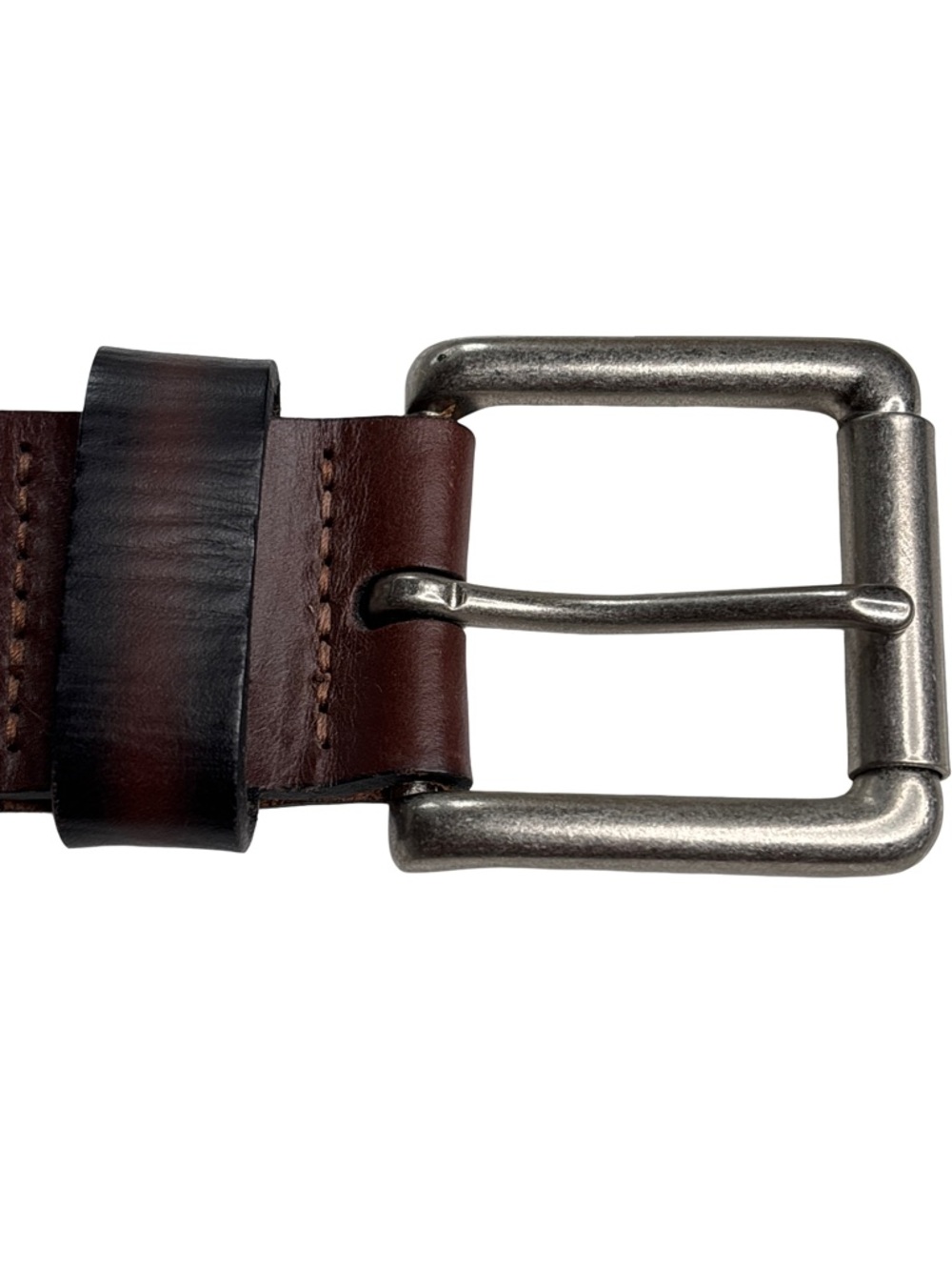 Men's Brown Leather Belt w/ Silver Buckle - Unbranded waist 35-41” - Picture 2 of 6